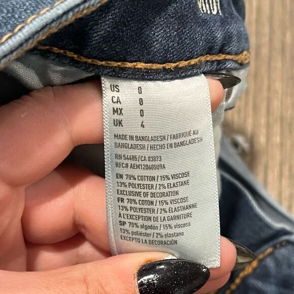 American Eagle Super Stretch Jean Shorts Roll Hem Whisker Denim Dark Wash Size 0 - Picture 6 of 7